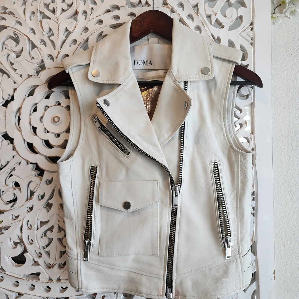 DOMA VEST LEATHER MOTORCYCLE JACKET, NEW SIZE SMALL WOT - Picture 14 of 16